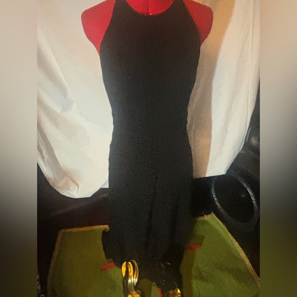 Theory Black Crochet Halter Gown | Open-Back Evening Dress | Size 6 - Picture 4 of 12